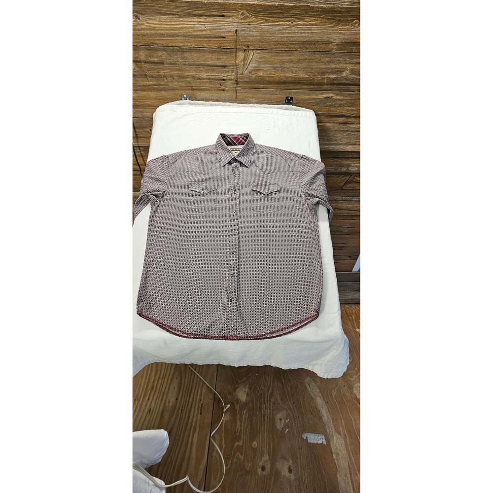 Stetson Mens 2XL Western Snap Shirt Geometric Diamond Print Burgundy Grey Cotton